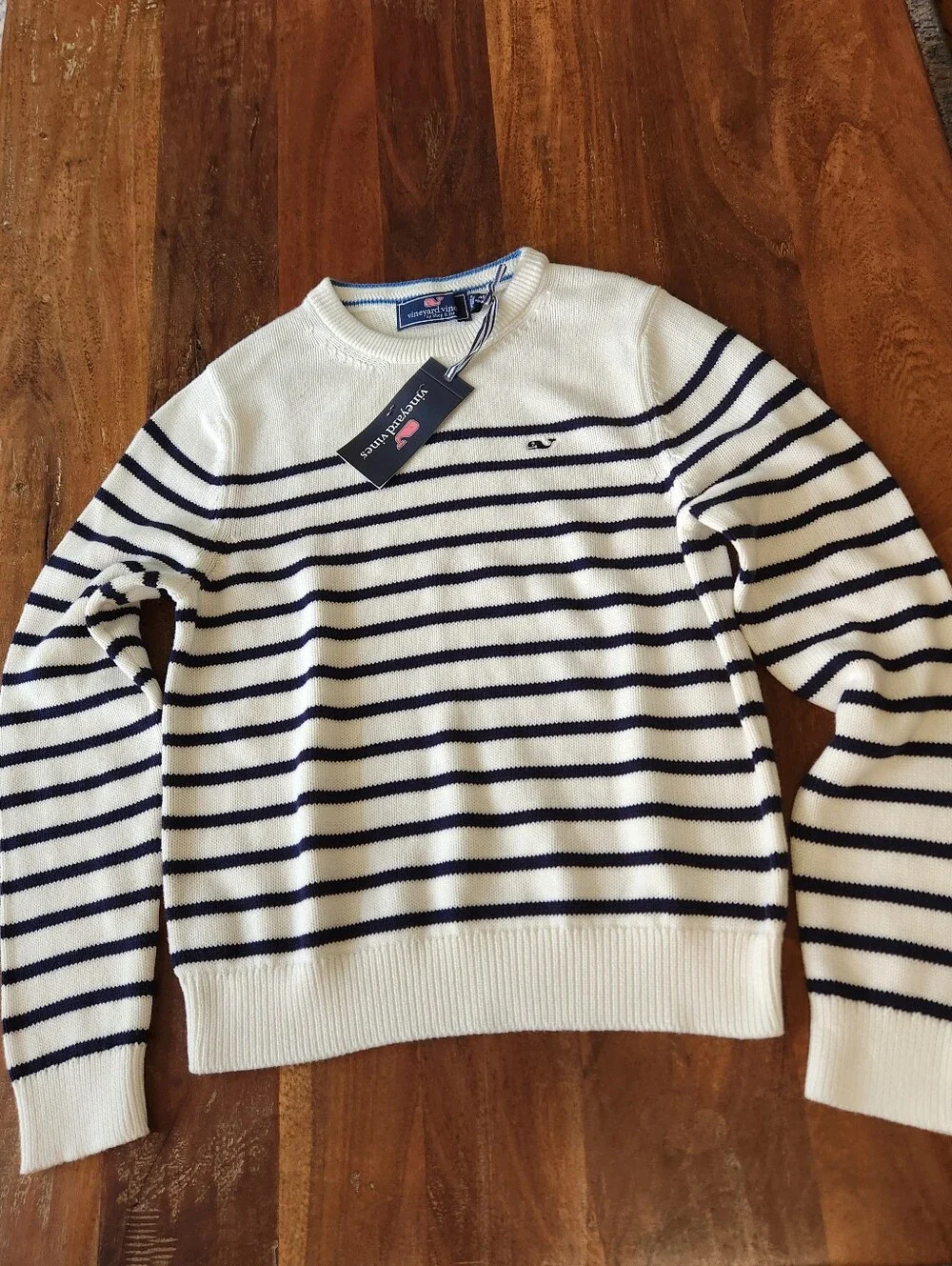 Vineyard Vines NWT  Boys White & Navy Striped Crewneck Sweater